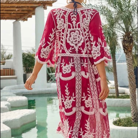 Swimwear cover up embroidered kimono NWT - Picture 2 of 6